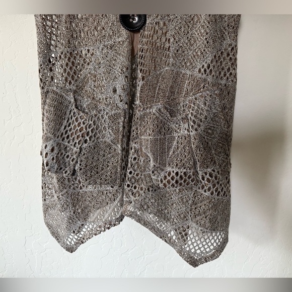 Lily|Tan neutral knit cardigan vest,boho lagenlook style•••asymmetrical artsy - Picture 3 of 8